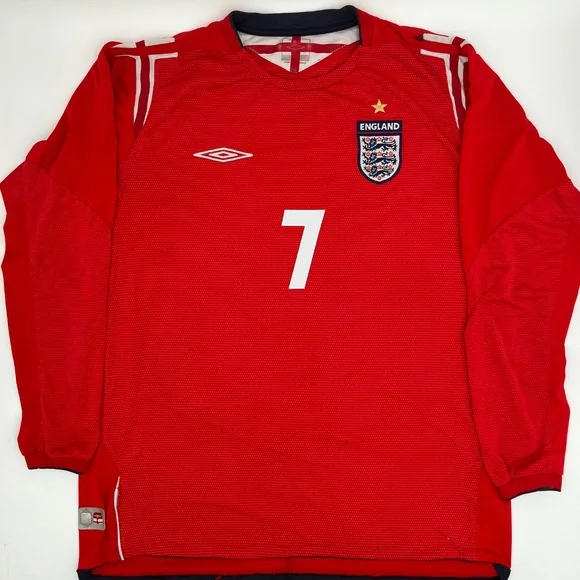 Beckham #7 England 2004/2005 Away ORIGINAL Umbro Long Sleeve Soccer Jersey (L)